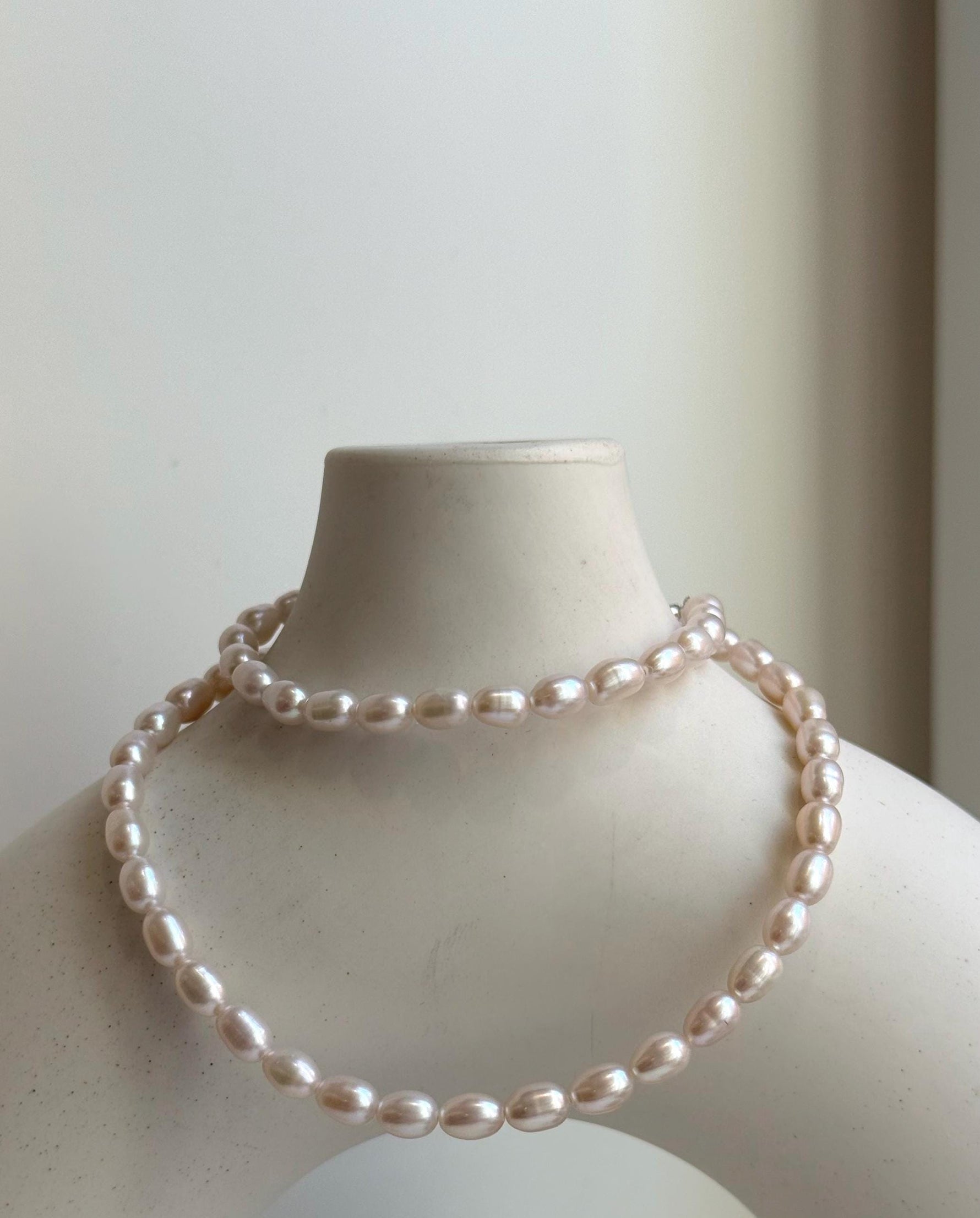 Elly’s 4.5-5mm Akoya ivory rice Keshi pearls necklace:Extreme luster mirrored, to 17.9”, S925 silver necklace strand. gift for her