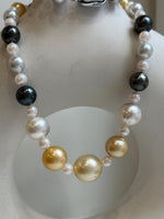 Elly’s 55pcs Multicolor ocean pearls necklace:Extreme luster mirrored, knotted, 18.7”, S925 silver necklace strand. high quality multicolor ocean pearls necklace strand