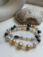 Elly’s 55pcs Multicolor ocean pearls necklace:Extreme luster mirrored, knotted, 18.7”, S925 silver necklace strand. high quality multicolor ocean pearls necklace strand