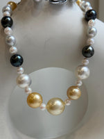 Elly’s 55pcs Multicolor ocean pearls necklace:Extreme luster mirrored, knotted, 18.7”, S925 silver necklace strand. high quality multicolor ocean pearls necklace strand