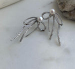 Elly’s 7.7mm white pearls butterfly bow earrings: Extreme luster mirrored, 3x5cm, S925 silver studs copper earrings. Pearl jewelry.gift for her