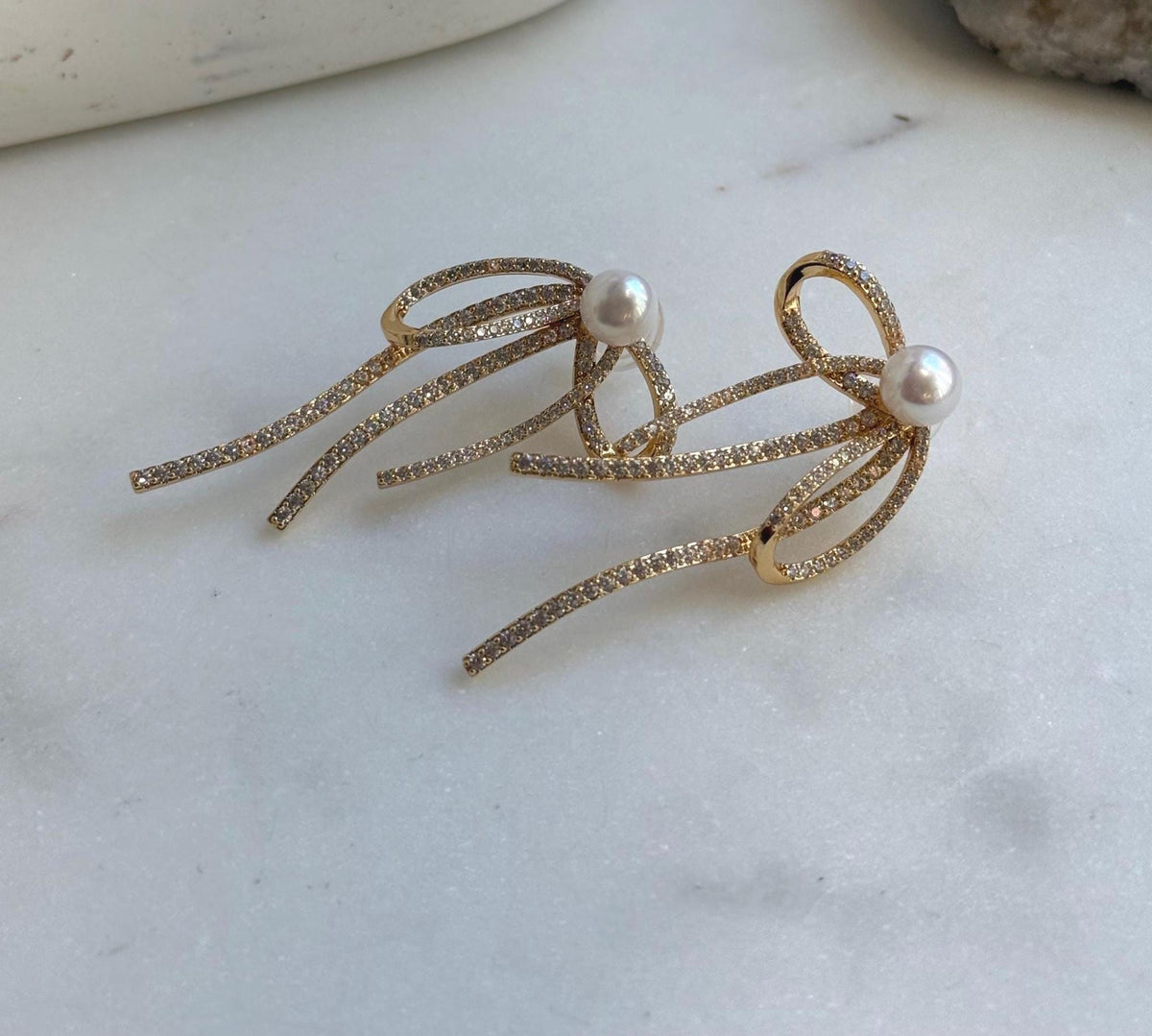 Elly’s 7.6mm white pearls butterfly bow earrings: Extreme luster mirrored, 3x5cm, S925 silver studs copper earrings. Pearl jewelry. gift for her