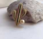 Elly’s South sea ultra golden pearl brooch: Extreme luster mirrored, 9.2mm, 2.6x4.4cm, Cactus design Brooch. gift for her