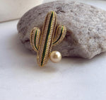 Elly’s South sea ultra golden pearl brooch: Extreme luster mirrored, 9.2mm, 2.6x4.4cm, Cactus design Brooch. gift for her birthday