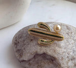 Elly’s South sea ultra golden pearl brooch: Extreme luster mirrored, 9.2mm, 2.6x4.4cm, Cactus design Brooch. gift for her birthday