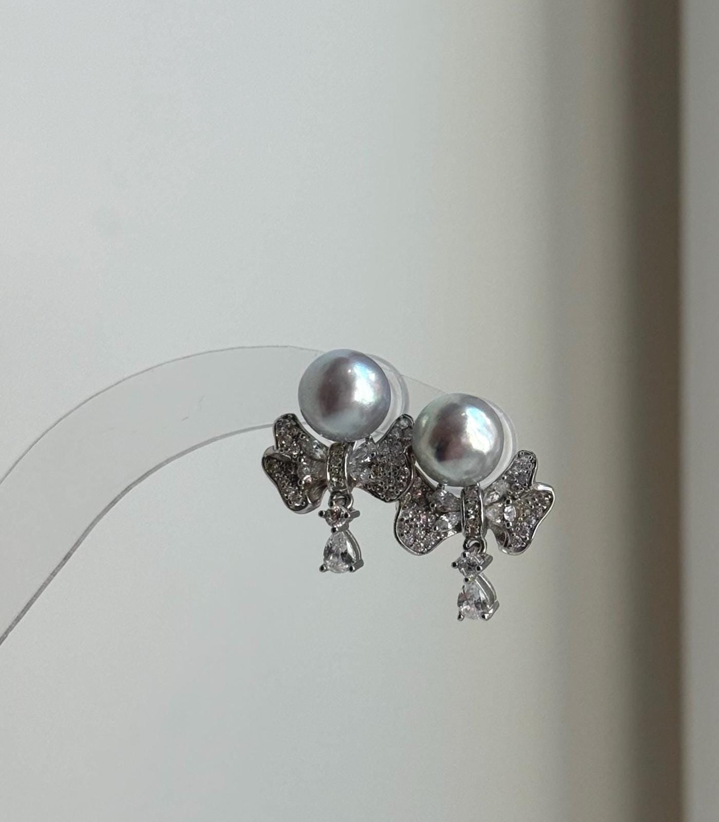 Elly’s Set of 8.6mm Akoya Ocean Pearls Earrings Studs and Jacket: Extreme luster Mirrored, 1.5x2cm, S925 silver Earrings jacket and studs.gift for her