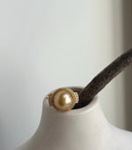 Elly’s 11.3mm South sea deep golden ocean pearl Ring: Extreme luster mirrored, S925 silver with gold plated adjustable Vintage Ring. gift for her anniversary