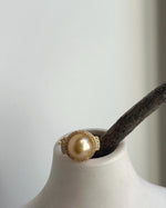 Elly’s 11.3mm South sea deep golden ocean pearl Ring: Extreme luster mirrored, S925 silver with gold plated adjustable Vintage Ring. gift for her