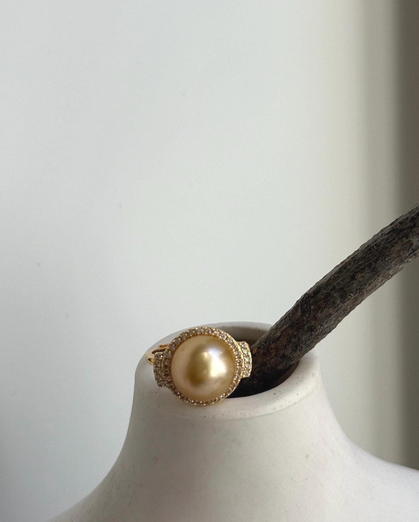 Elly’s 11.3mm South sea deep golden ocean pearl Ring: Extreme luster mirrored, S925 silver with gold plated adjustable Vintage Ring. gift for her