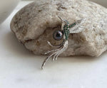 Elly’s Tahitian peacock hunter purple Ocean Pearl Bird Brooch pendant 2in1: Extreme luster mirrored, gift for her daily office brooch