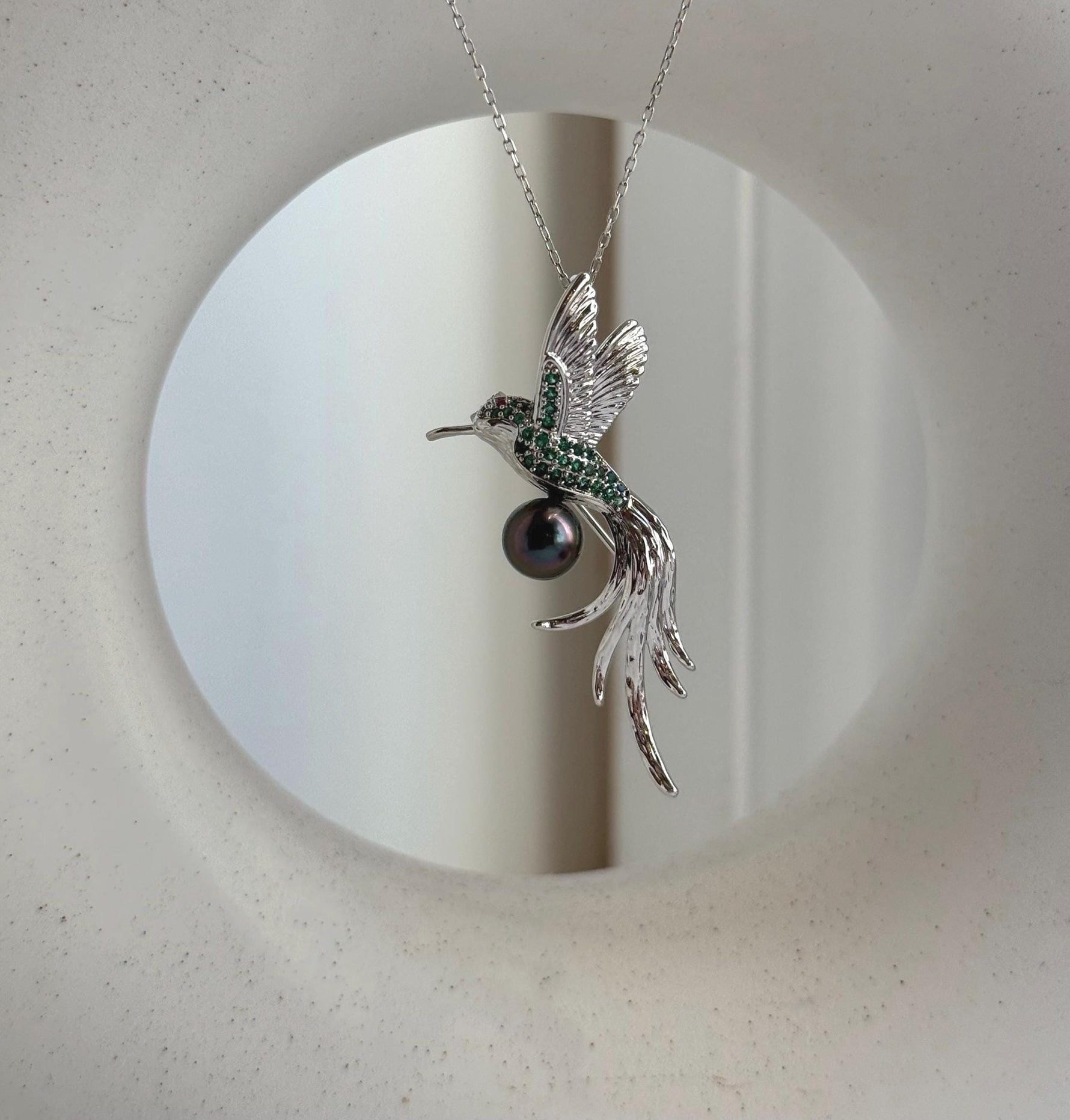 Elly’s Tahitian peacock hunter purple Ocean Pearl Bird Brooch pendant 2in1: Extreme luster mirrored, gift for her daily office brooch