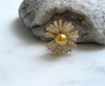 Elly’s south sea golden ocean pearl Floral brooch: Extreme luster mirrored, 8.8mm. daily office golden floral brooch for her