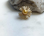 Elly’s south sea golden ocean pearl Floral brooch: Extreme luster mirrored, 8.8mm. daily office golden floral brooch for her