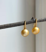 Elly’s 13.2mm Genius South sea golden ocean Pearls High-heel Earrings hooks: Strong luster, 2.5cm high, S925 silver cool earrings for her birthday anniversary daily office golden earrings