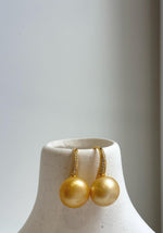 Elly’s 13.2mm Genius South sea golden ocean Pearls High-heel Earrings hooks: Strong luster, 2.5cm high, S925 silver cool earrings for her birthday anniversary daily office golden earrings