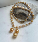 Elly’s 20.1” south sea golden ocean Freshwater Pearls Necklace: Extreme luster mirrored, S925 silver Fancy cool necklace.high quality daily office fancy cool golden pearls necklace