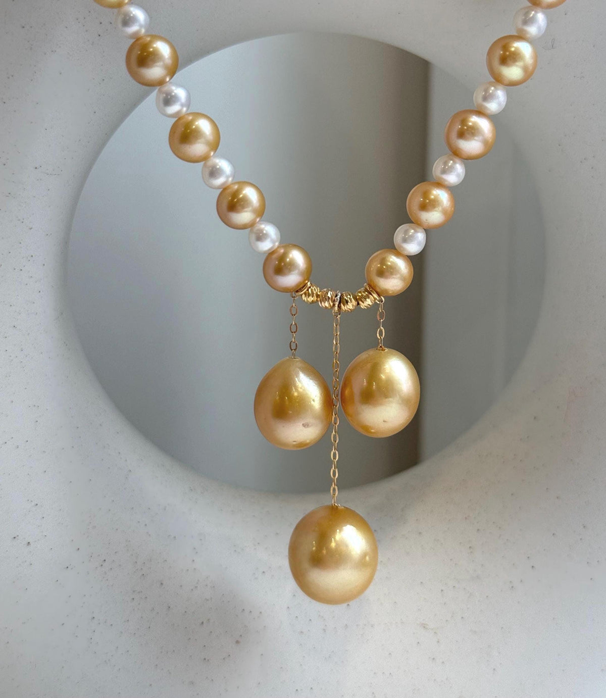 Elly’s 20.1” south sea golden ocean Freshwater Pearls Necklace: Extreme luster mirrored, S925 silver Fancy cool necklace.high quality daily office fancy cool golden pearls necklace