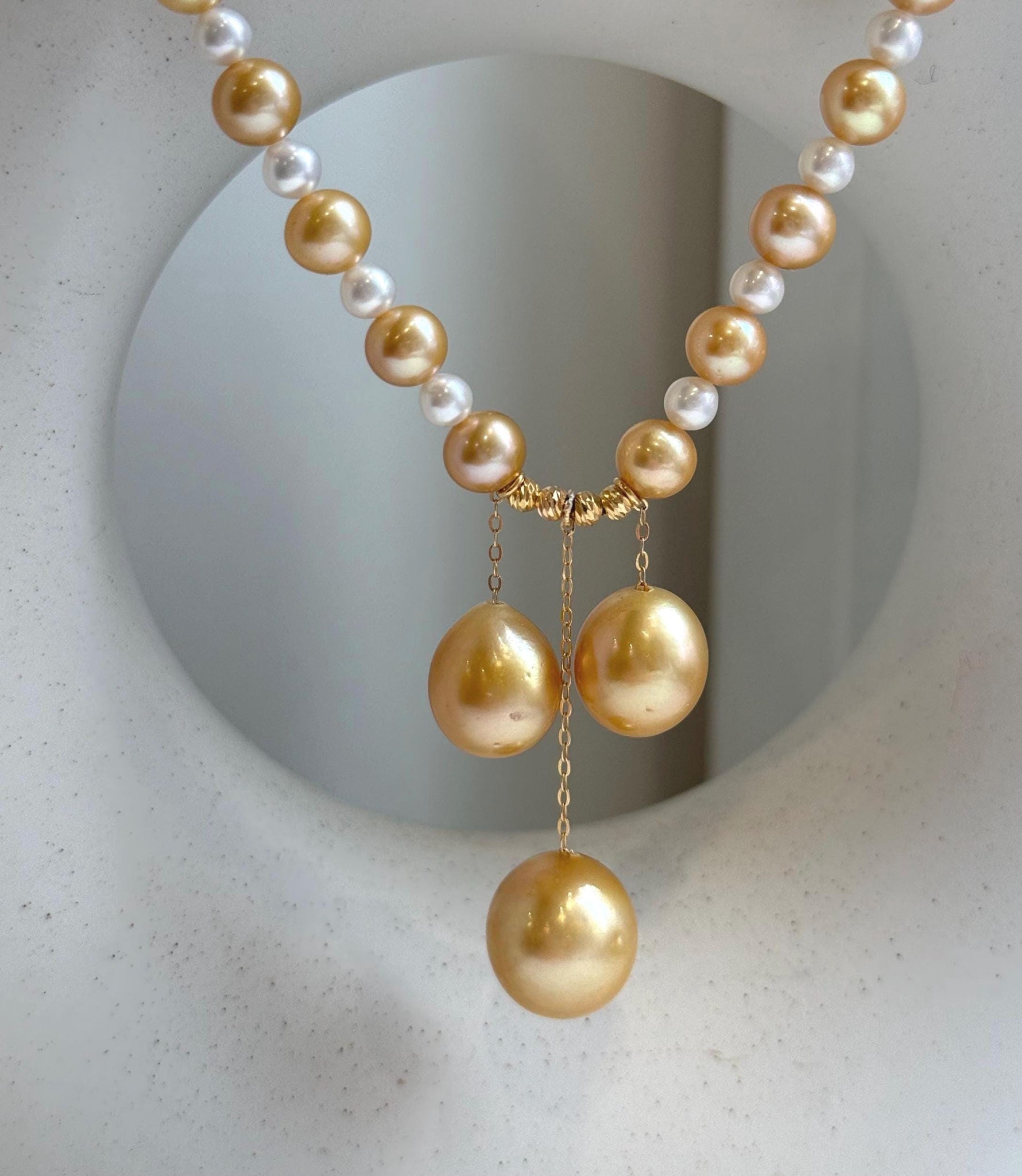 Elly’s 20.1” south sea golden ocean Freshwater Pearls Necklace: Extreme luster mirrored, S925 silver Fancy cool necklace.high quality daily office fancy cool golden pearls necklace