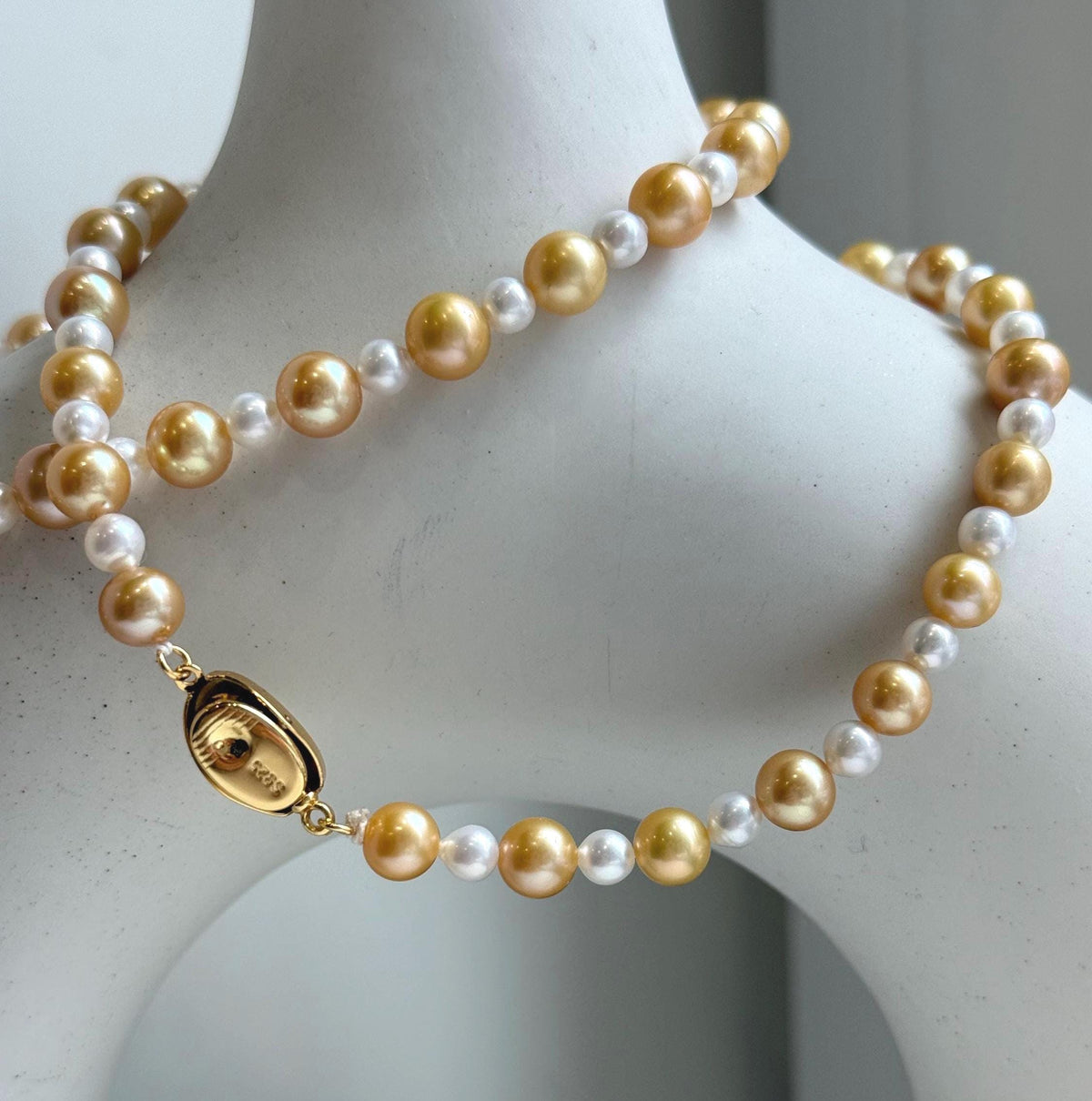 Elly’s 20.1” south sea golden ocean Freshwater Pearls Necklace: Extreme luster mirrored, S925 silver Fancy cool necklace.high quality daily office fancy cool golden pearls necklace