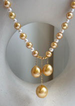 Elly’s 20.1” south sea golden ocean Freshwater Pearls Necklace: Extreme luster mirrored, S925 silver Fancy cool necklace.high quality daily office fancy cool golden pearls necklace