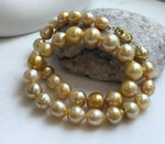 Elly’s 9.4-13.1mm 36pcs Genius natural South sea Golden Ocean Pearls Necklace: Extreme luster, 18.2” knotted, S925 silver necklace strand. high quality south sea golden pearls necklace for her
