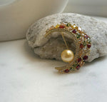 Elly’s South sea golden pearl Floral brooch pendant 2in1: Extreme luster mirrored, 11.3mm, 4x4.5cm. daily office golden pearl brooch for her
