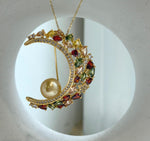 Elly’s South sea golden pearl Floral brooch pendant 2in1: Extreme luster mirrored, 11.3mm, 4x4.5cm. daily office golden pearl brooch for her