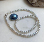 Elly’s 21mm Genius natural Ocean Mabe Pearl Freshwater Necklace set: Extreme luster, 17”, S925 silver necklace strand.high quality ocean Mabe Pearl pendant necklace for her