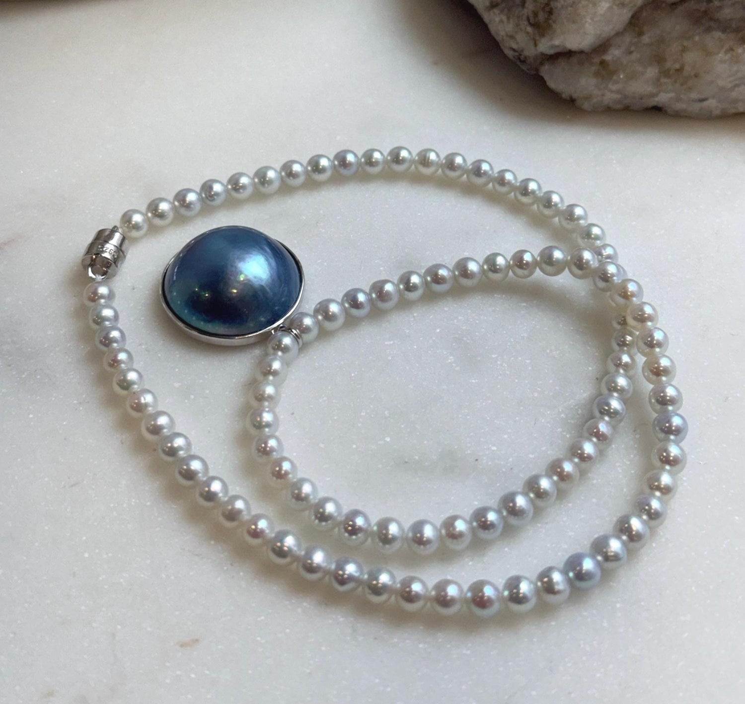 Elly’s 21mm Genius natural Ocean Mabe Pearl Freshwater Necklace set: Extreme luster, 17”, S925 silver necklace strand.high quality ocean Mabe Pearl pendant necklace for her