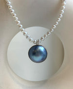 Elly’s 21mm Genius natural Ocean Mabe Pearl Freshwater Necklace set: Extreme luster, 17”, S925 silver necklace strand.high quality ocean Mabe Pearl pendant necklace for her birthday