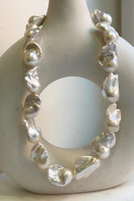 Elly’s 17pcs White Iridescent Baroque Tail pearls necklace strand: Extreme luster mirrored, To 32mm. Knotted, 18.1”, S925 silver necklace. high quality baroque pearls necklace strand gift for her birthday anniversary statement retirement