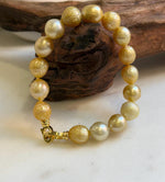Elly’s 9.7-11mm 16pcs Genius South sea golden Ocean Pearls bracelet: Extreme luster, gold to deep golden pearls, 8.6”, S925 silver bracelet. high quality genius golden ocean pearls gift for her birthday anniversary statement holiday retirement