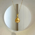 Elly’s 12.8mm South sea deep golden ocean pearl Pendant: Extreme luster, 2.2cm high, s925 silver minimalist pendant. genius south sea golden ocean pearl pendant for her