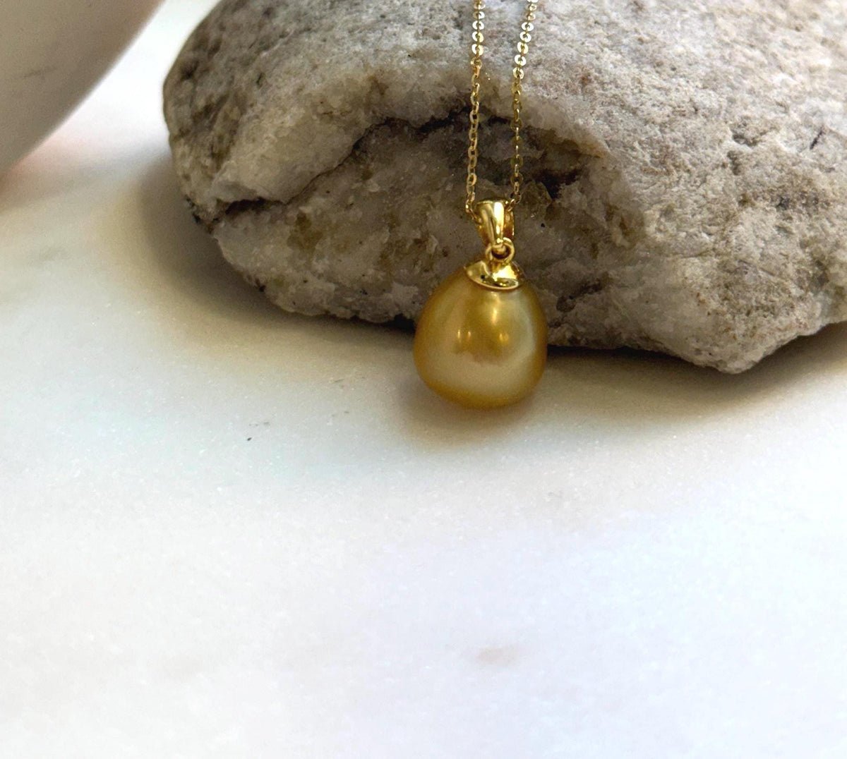 Elly’s 12.8mm South sea deep golden ocean pearl Pendant: Extreme luster, 2.2cm high, s925 silver minimalist pendant. genius south sea golden ocean pearl pendant for her birthday