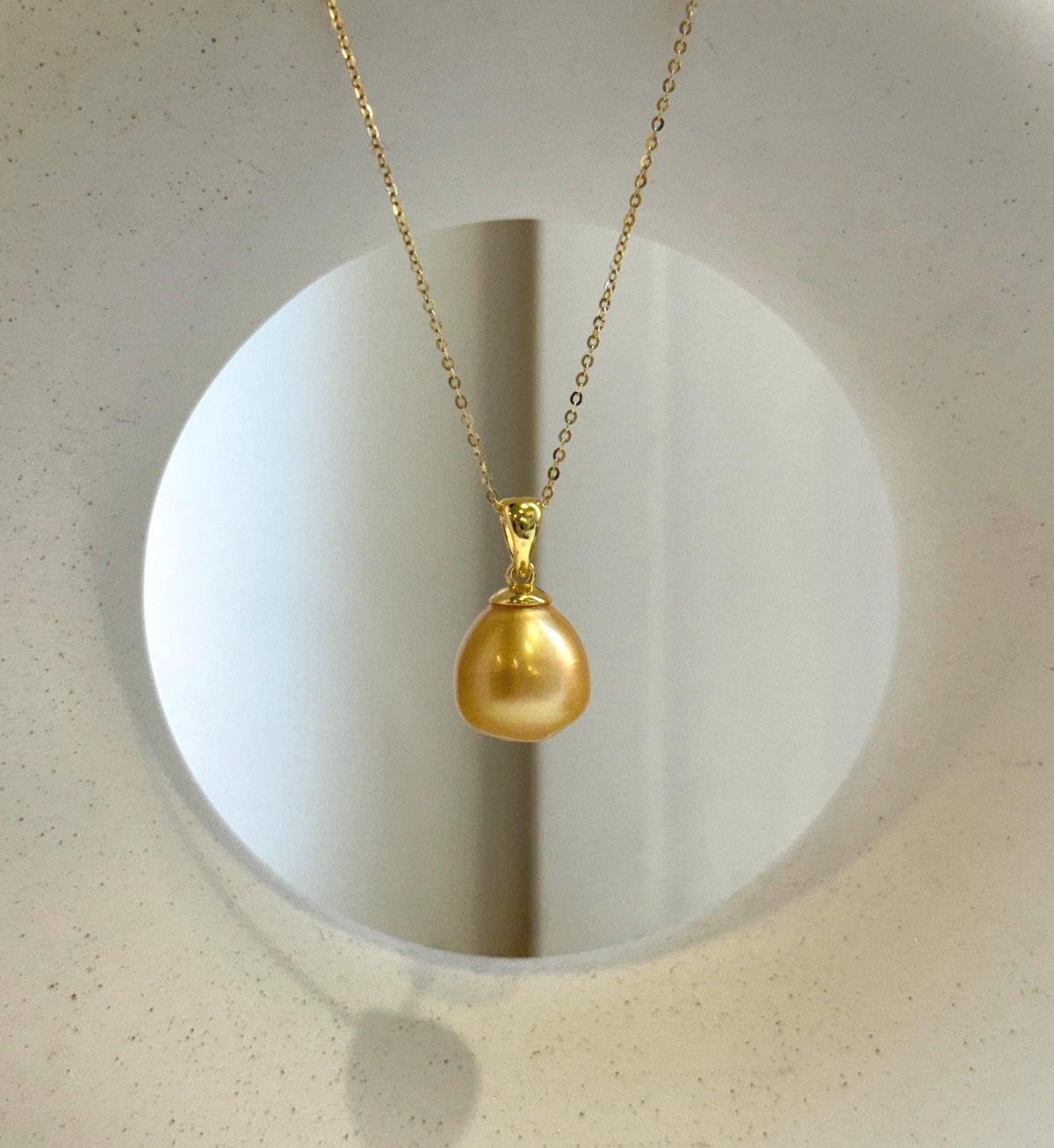 Elly’s 12.8mm South sea deep golden ocean pearl Pendant: Extreme luster, 2.2cm high, s925 silver minimalist pendant. genius south sea golden ocean pearl pendant for her anniversary