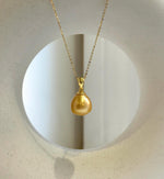 Elly’s 12.8mm South sea deep golden ocean pearl Pendant: Extreme luster, 2.2cm high, s925 silver minimalist pendant. genius south sea golden ocean pearl pendant for her anniversary