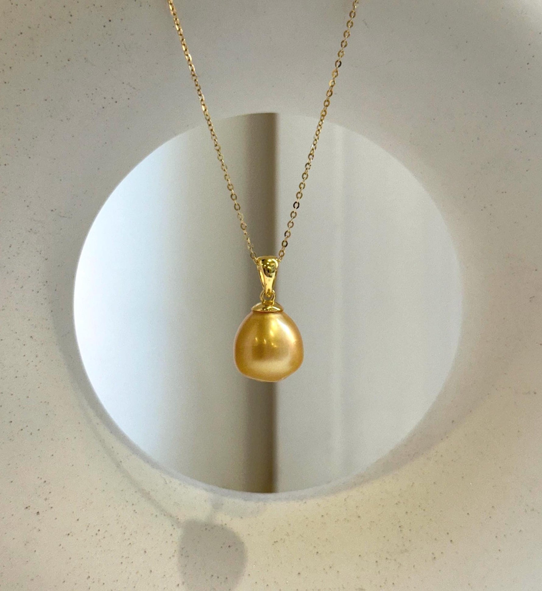 Elly’s 12.8mm South sea deep golden ocean pearl Pendant: Extreme luster, 2.2cm high, s925 silver minimalist pendant. genius south sea golden ocean pearl pendant for her anniversary