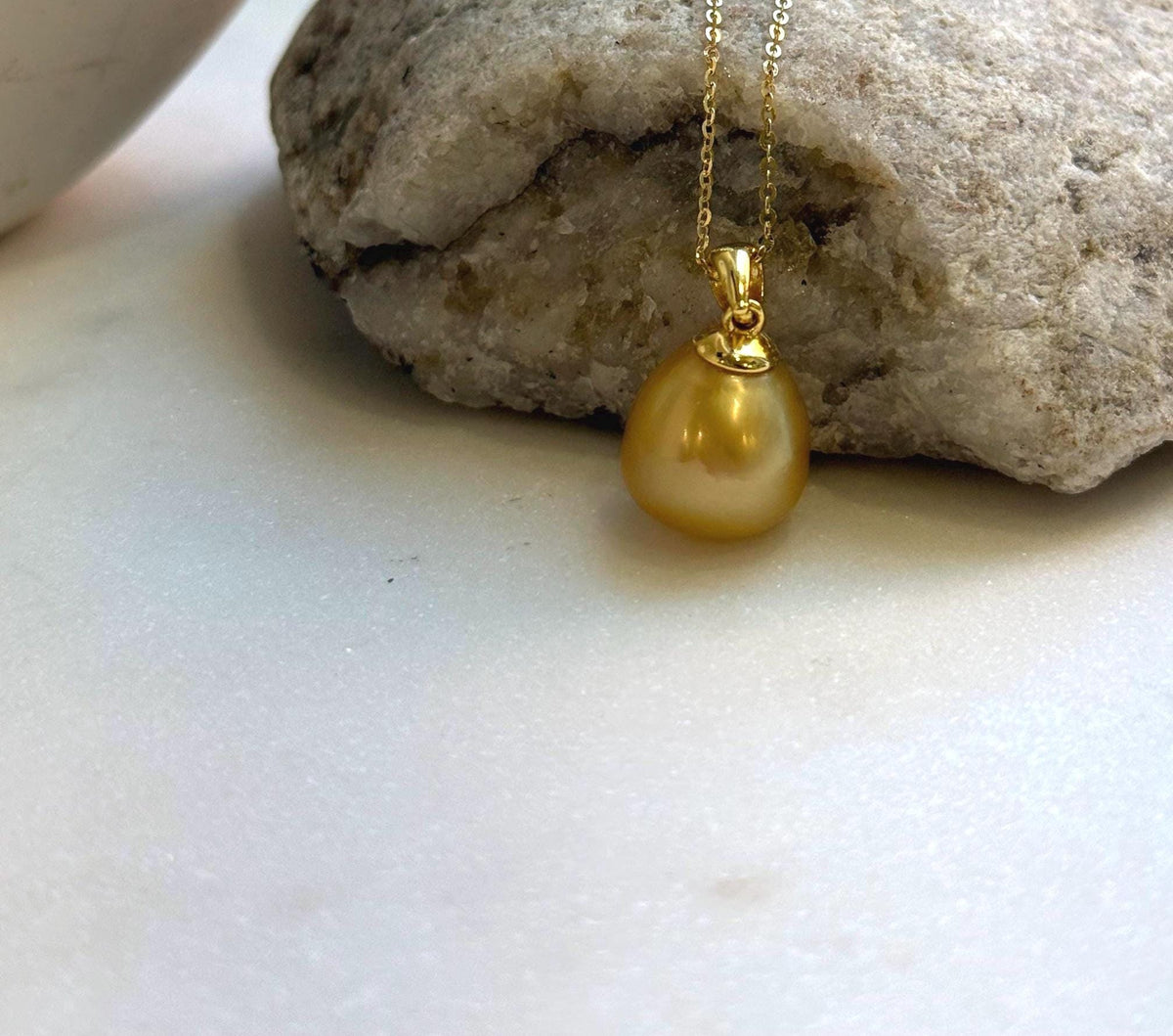 Elly’s 12.8mm South sea deep golden ocean pearl Pendant: Extreme luster, 2.2cm high, s925 silver minimalist pendant. genius south sea golden ocean pearl pendant for her holiday