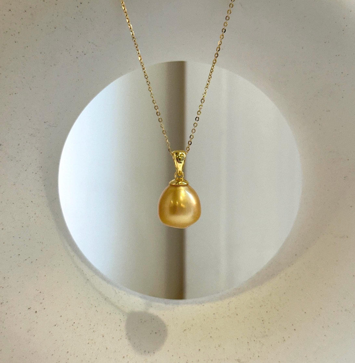 Elly’s 12.8mm South sea deep golden ocean pearl Pendant: Extreme luster, 2.2cm high, s925 silver minimalist pendant. genius south sea golden ocean pearl pendant for her
