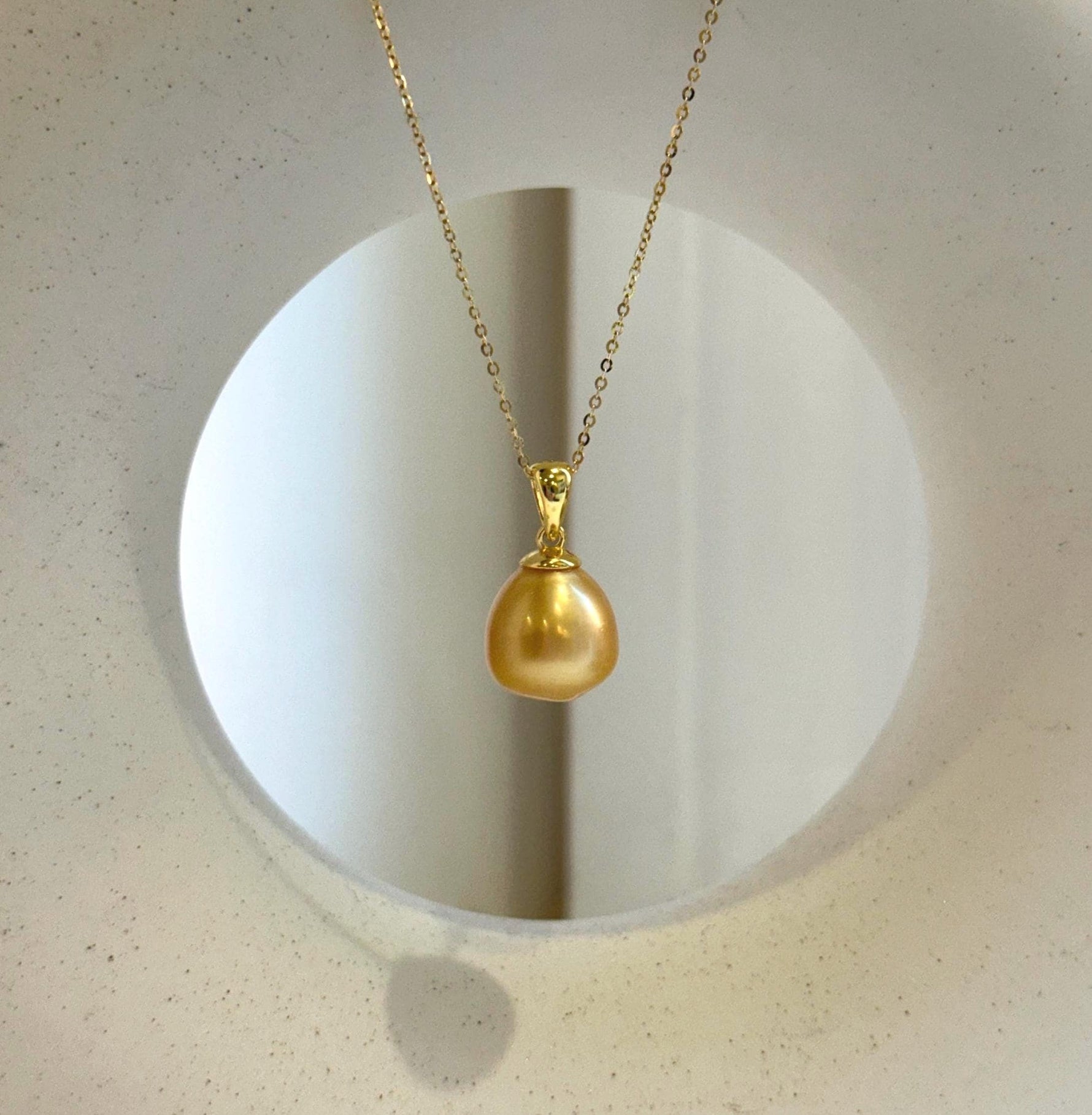 Elly’s 12.8mm South sea deep golden ocean pearl Pendant: Extreme luster, 2.2cm high, s925 silver minimalist pendant. genius south sea golden ocean pearl pendant for her