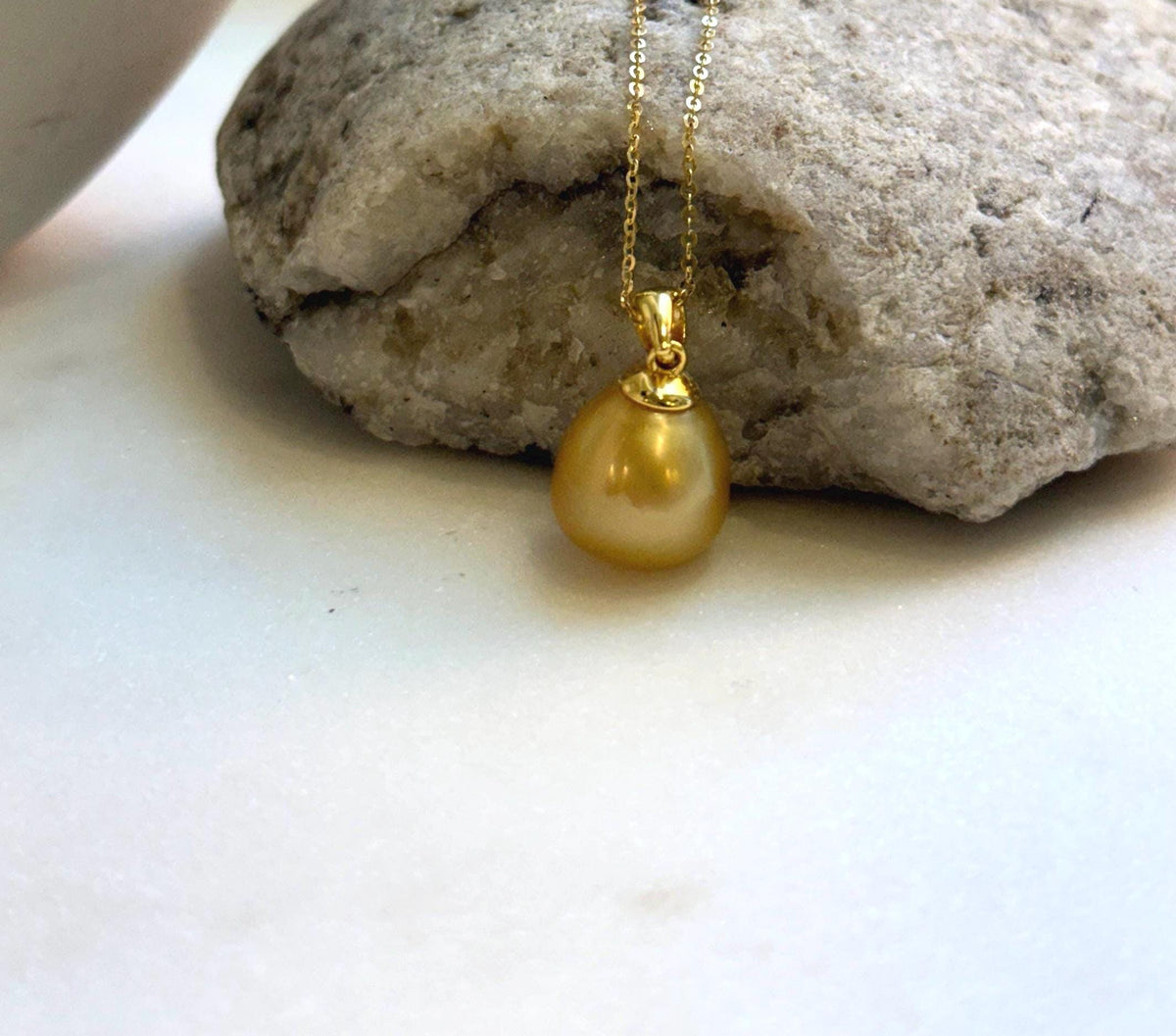 Elly’s 12.8mm South sea deep golden ocean pearl Pendant: Extreme luster, 2.2cm high, s925 silver minimalist pendant. genius south sea golden ocean pearl pendant for her