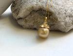 Elly’s 12.1mm South sea deep golden ocean pearl Pendant: Extreme luster, 2.2cm high, s925 silver minimalist pendant.