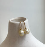 Elly’s 10mm Genius South sea golden carved ocean Pearls Earrings hooks:Extreme luster, 2.4cm high, S925 silver cool earrings.good quality ocean golden pearls earrings hooks for her daily office wear