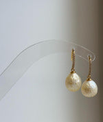 Elly’s 10mm Genius South sea golden carved ocean Pearls Earrings hooks:Extreme luster, 2.4cm high, S925 silver cool earrings.good quality ocean golden pearls earrings hooks for her