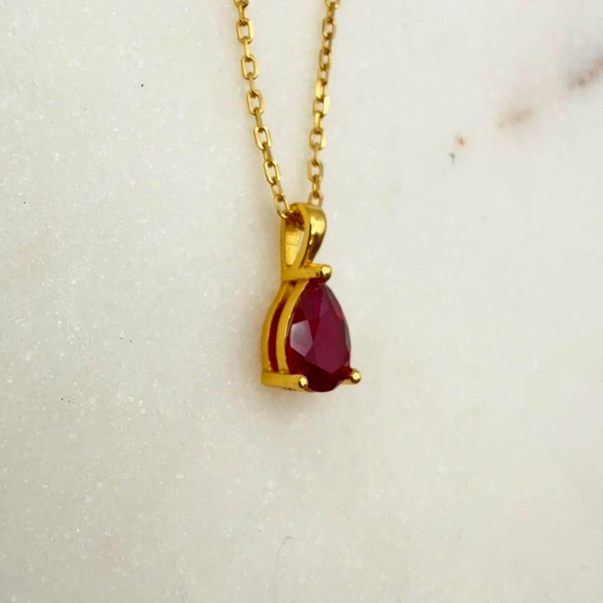 Pigeon Blood Pear Cut Ruby Necklace, 1.0ct/5*7mm Teardrop Lab Ruby Pendant, Solid Sterling Silver Jewelry