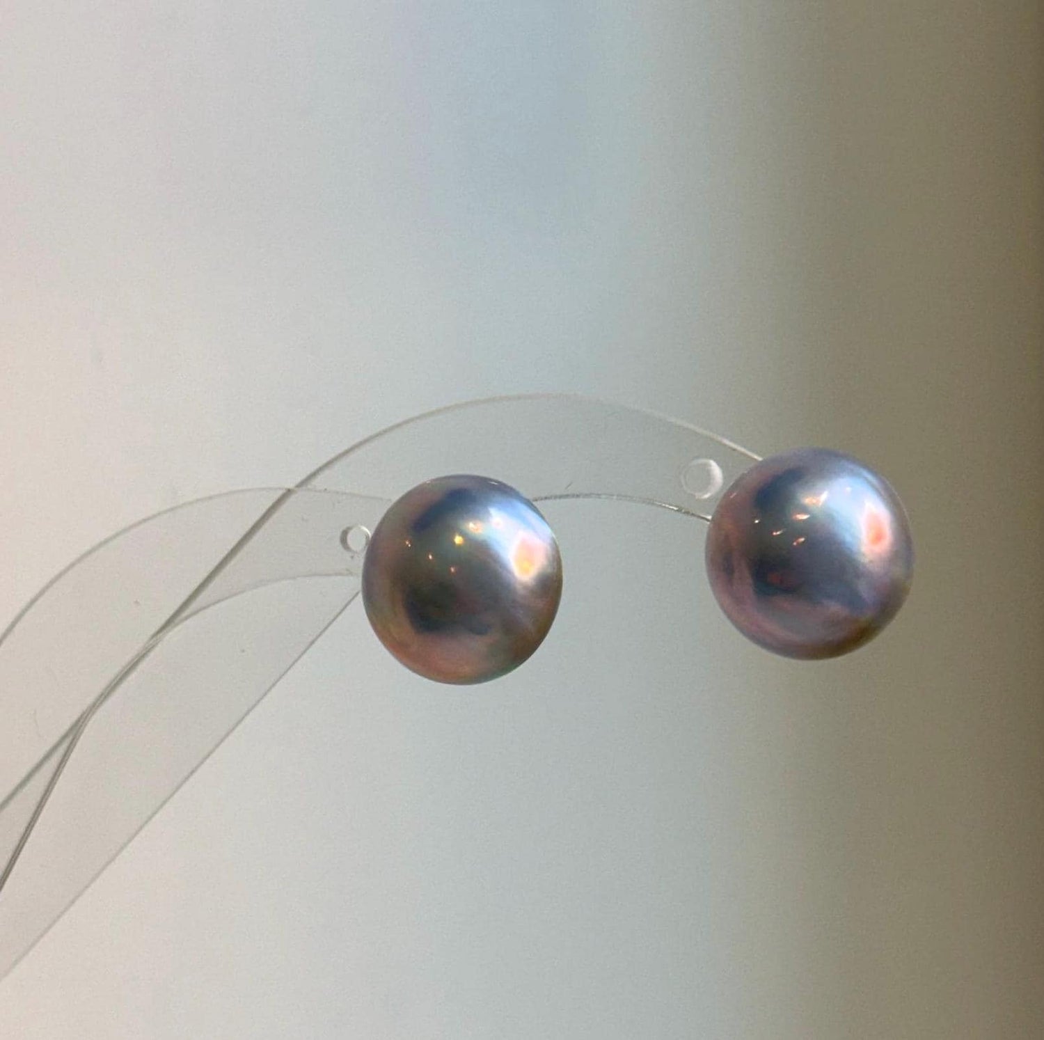 Elly’s 15.5mm Genius Sky Blue Ocean Mabe Pearls Earrings Studs: Extreme luster Mirrored, S925 silver minimalist earrings studs. high quality Sky blue Japanese ocean Mabe pearls earrings studs for her birthday