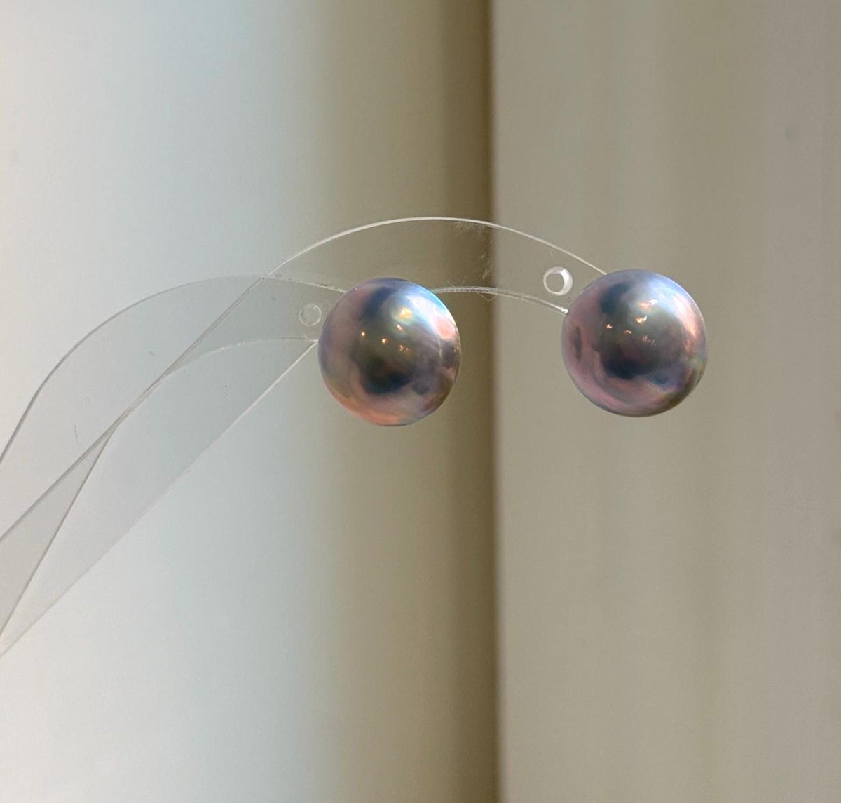 Elly’s 15.5mm Genius Sky Blue Ocean Mabe Pearls Earrings Studs: Extreme luster Mirrored, S925 silver minimalist earrings studs. high quality Sky blue Japanese ocean Mabe pearls earrings studs for her
