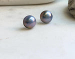 Elly’s 15.5mm Genius Sky Blue Ocean Mabe Pearls Earrings Studs: Extreme luster Mirrored, S925 silver minimalist earrings studs. high quality Sky blue Japanese ocean Mabe pearls earrings studs for her
