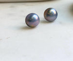 Elly’s 15.5mm Genius Sky Blue Ocean Mabe Pearls Earrings Studs: Extreme luster Mirrored, S925 silver minimalist earrings studs. high quality Sky blue Japanese ocean Mabe pearls earrings studs for her