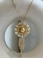 Elly’s Genius South sea ultra gold ocean pearl Floral brooch pendant 2in1: Extreme luster mirrored, 10.3mm, 3.5x7cm. gift for her